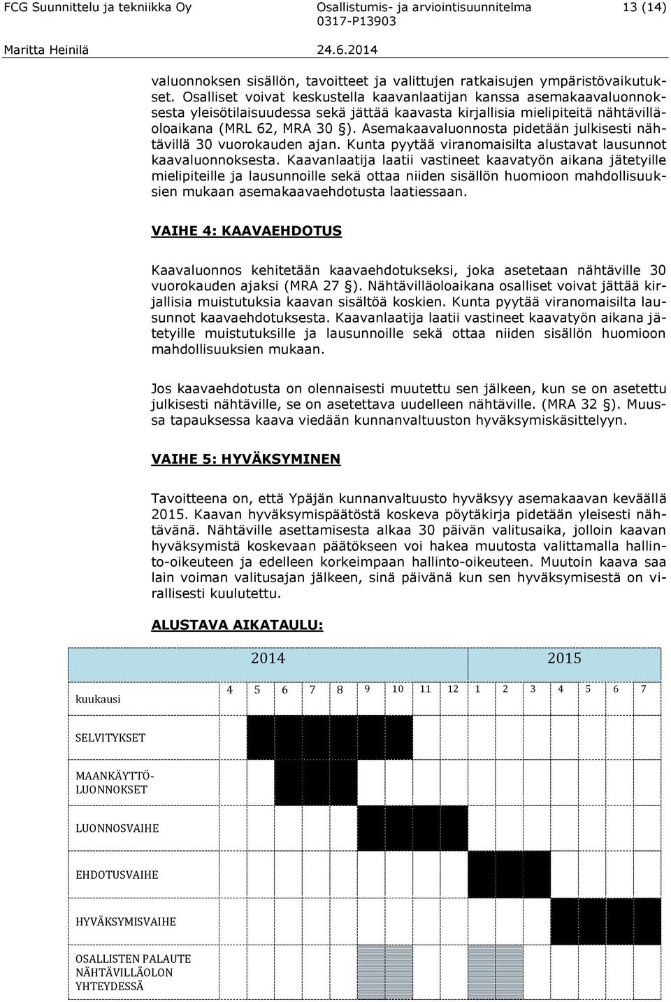 Asemakaavaluonnosta pidetään julkisesti nähtävillä 30 vuorokauden ajan. Kunta pyytää viranomaisilta alustavat lausunnot kaavaluonnoksesta.