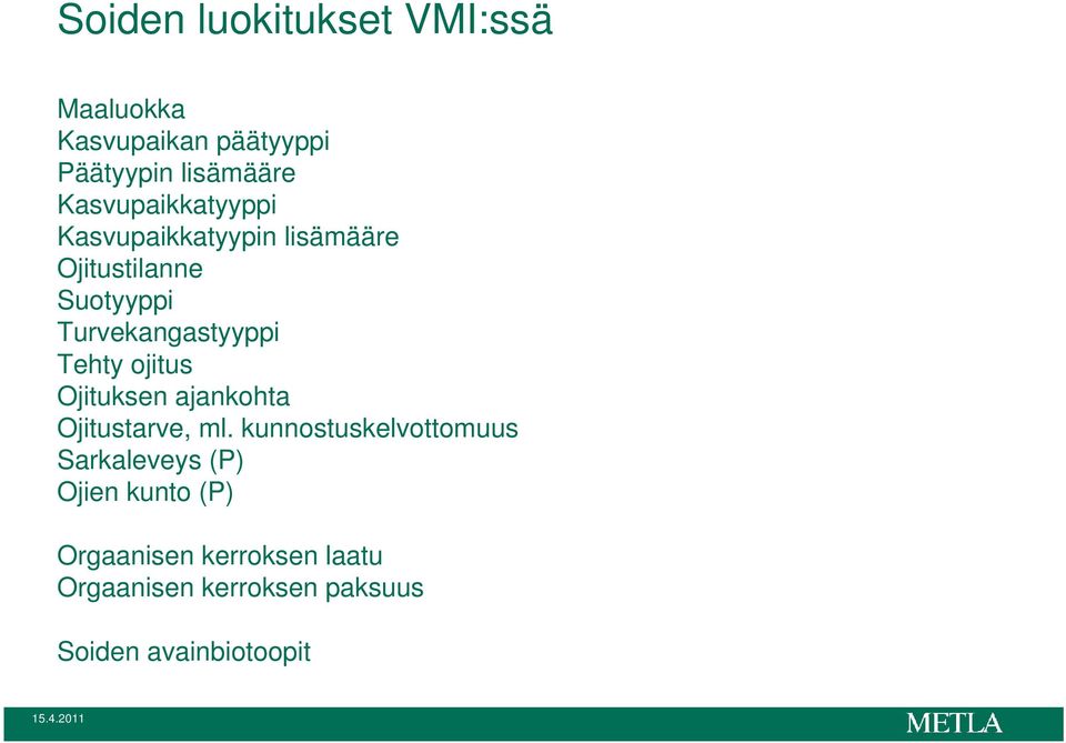 Turvekangastyyppi Tehty ojitus Ojituksen ajankohta Ojitustarve, ml.