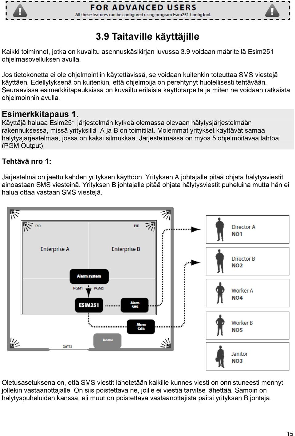 Seuraavissa esimerkkitapauksissa on kuvailtu erilaisia käyttötarpeita ja miten ne voidaan ratkaista ohjelmoinnin avulla. Esimerkkitapaus 1.