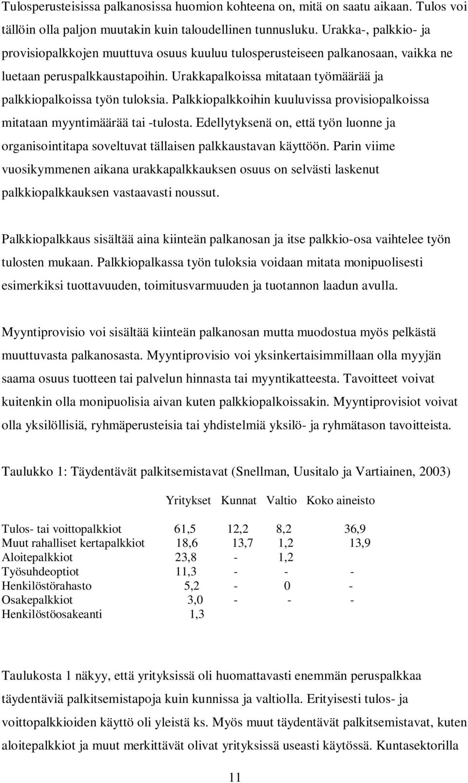 Urakkapalkoissa mitataan työmäärää ja palkkiopalkoissa työn tuloksia. Palkkiopalkkoihin kuuluvissa provisiopalkoissa mitataan myyntimäärää tai -tulosta.