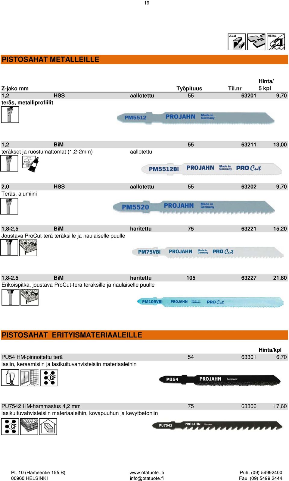 63202 9,70 Teräs, alumiini 1,8-2,5 BiM haritettu 75 63221 15,20 Joustava ProCut-terä teräksille ja naulaiselle puulle 1,8-2.