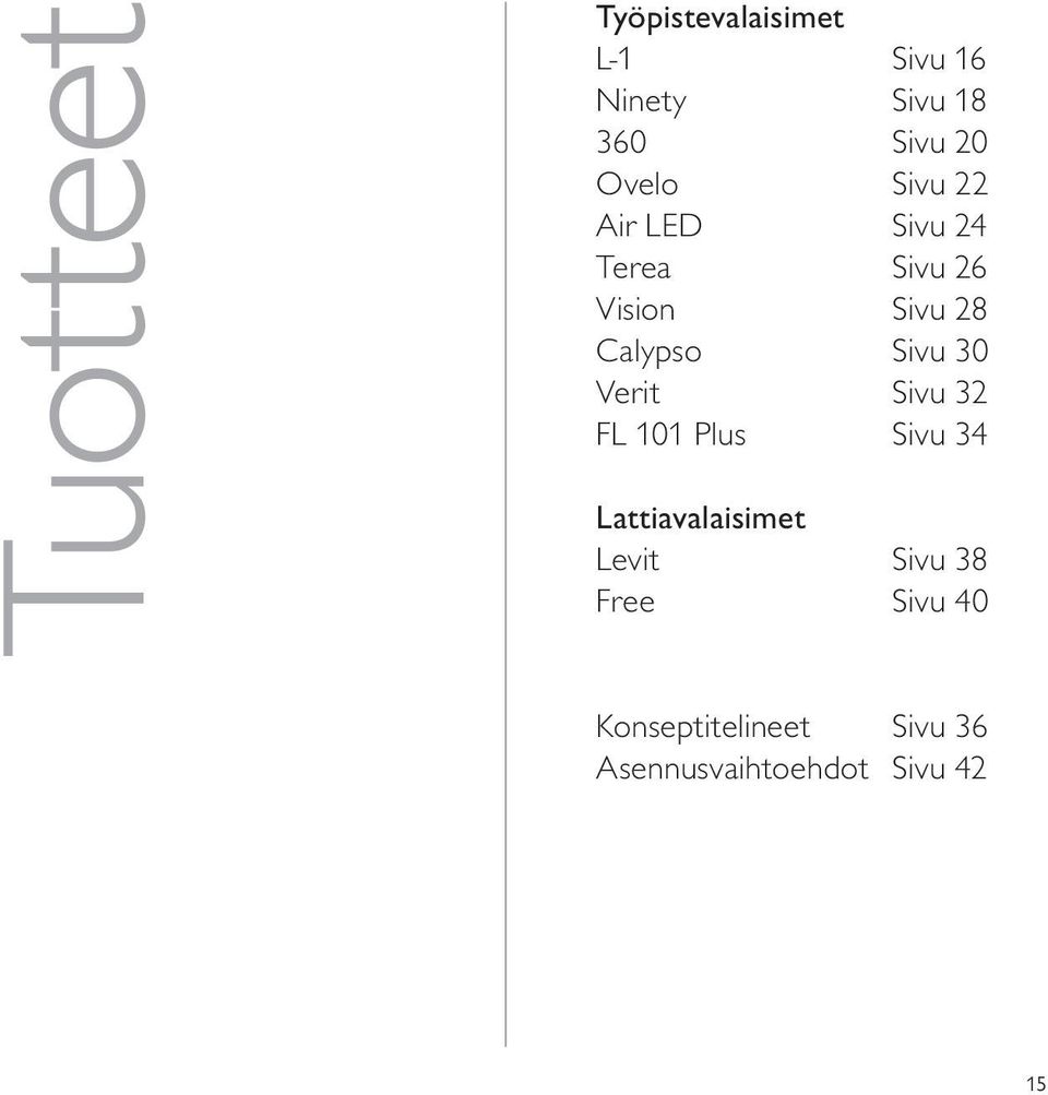 Sivu 30 Verit Sivu 32 FL 101 Plus Sivu 34 Lattiavalaisimet Levit