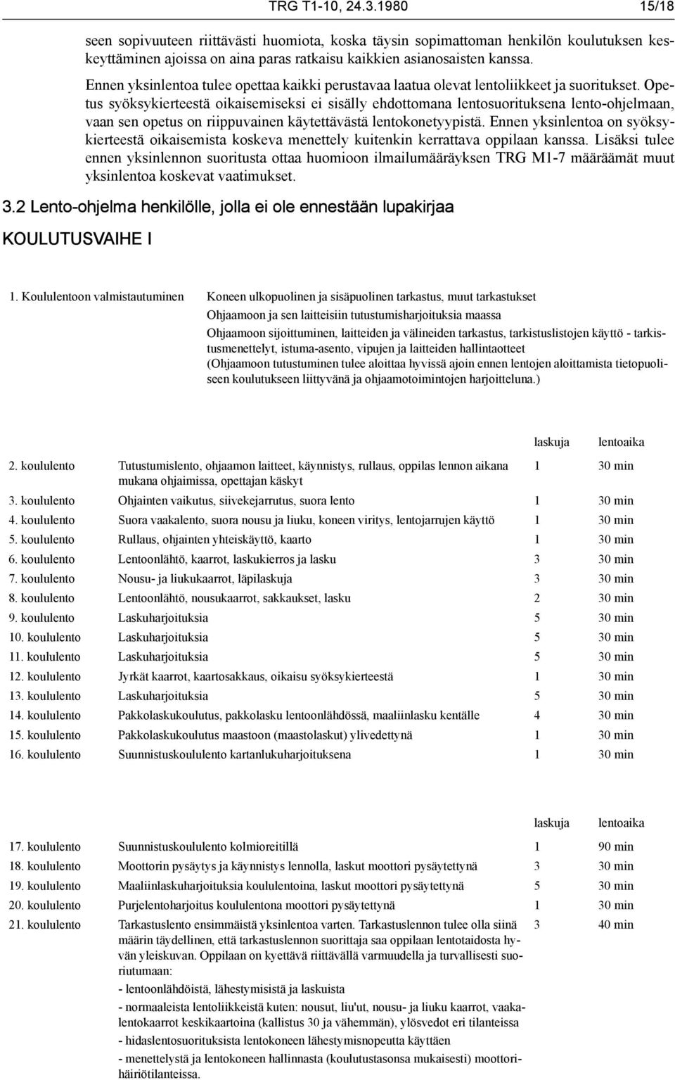 Opetus syöksykierteestä oikaisemiseksi ei sisälly ehdottomana lentosuorituksena lento-ohjelmaan, vaan sen opetus on riippuvainen käytettävästä lentokonetyypistä.