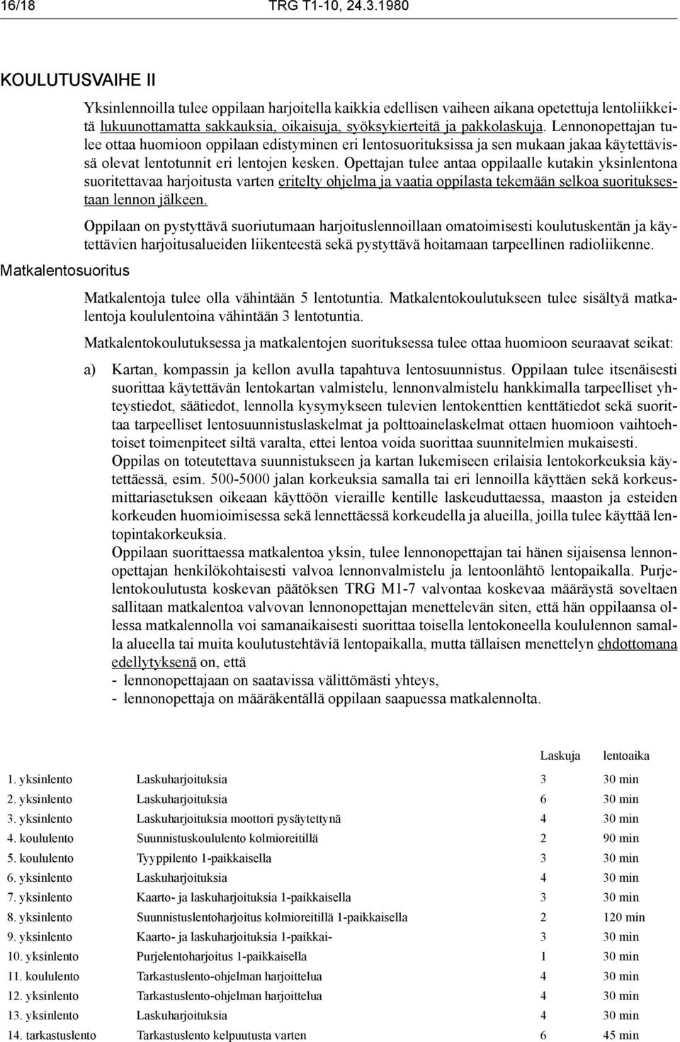 Lennonopettajan tulee ottaa huomioon oppilaan edistyminen eri lentosuorituksissa ja sen mukaan jakaa käytettävissä olevat lentotunnit eri lentojen kesken.