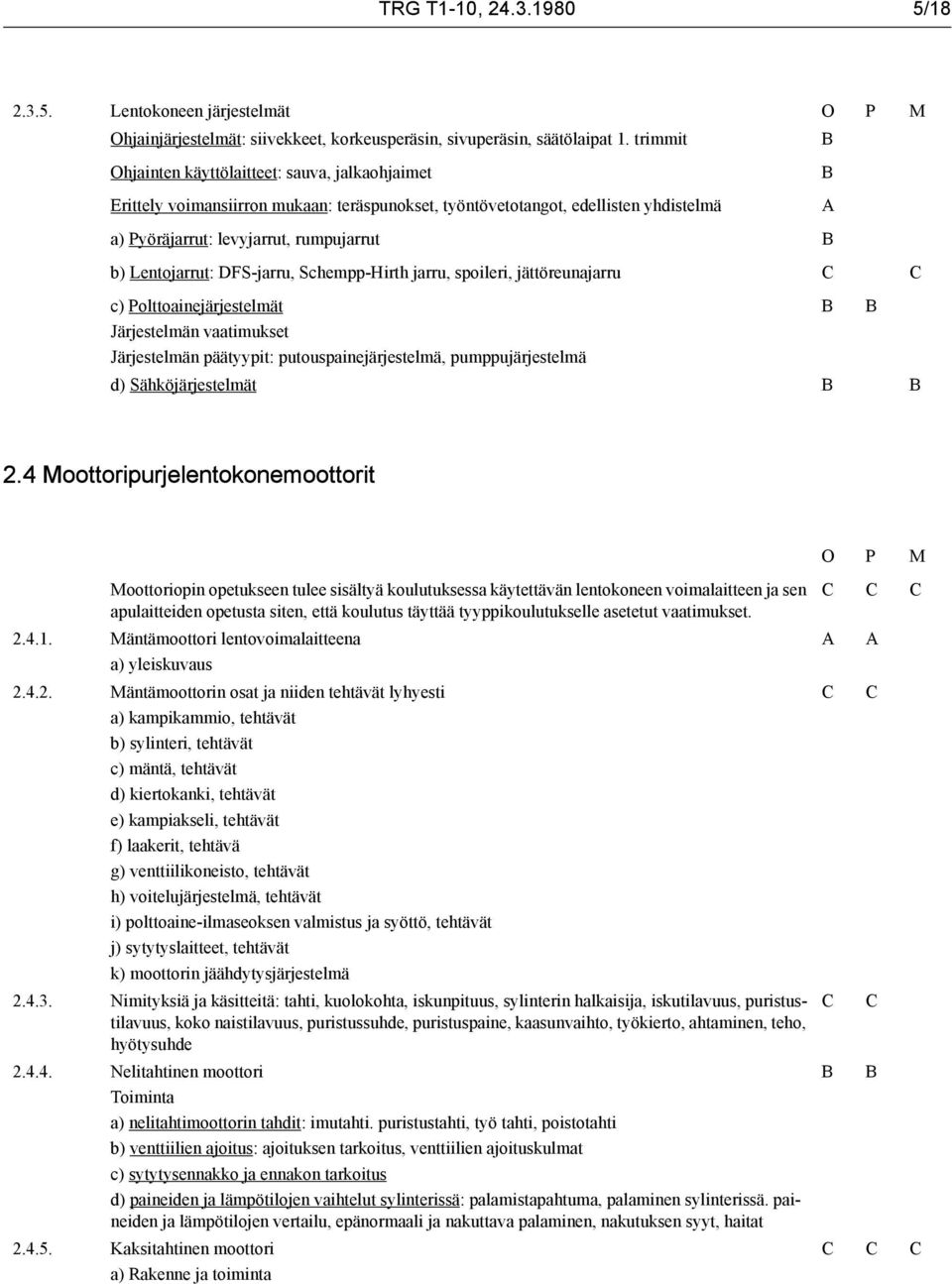 FS-jarru, Schempp-Hirth jarru, spoileri, jättöreunajarru c) Polttoainejärjestelmät Järjestelmän vaatimukset Järjestelmän päätyypit: putouspainejärjestelmä, pumppujärjestelmä d) Sähköjärjestelmät 2.