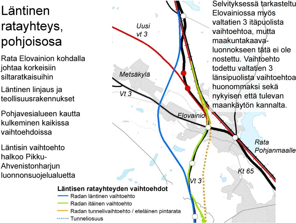 Metsäkylä Elovainio Vt 3 Selvityksessä tarkasteltu Elovainiossa myös valtatien 3 itäpuolista vaihtoehtoa, mutta maakuntakaavaluonnokseen tätä ei ole