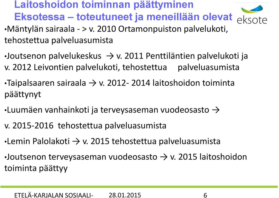 2012 Leivontien palvelukoti, tehostettua palveluasumista Taipalsaaren sairaala v.