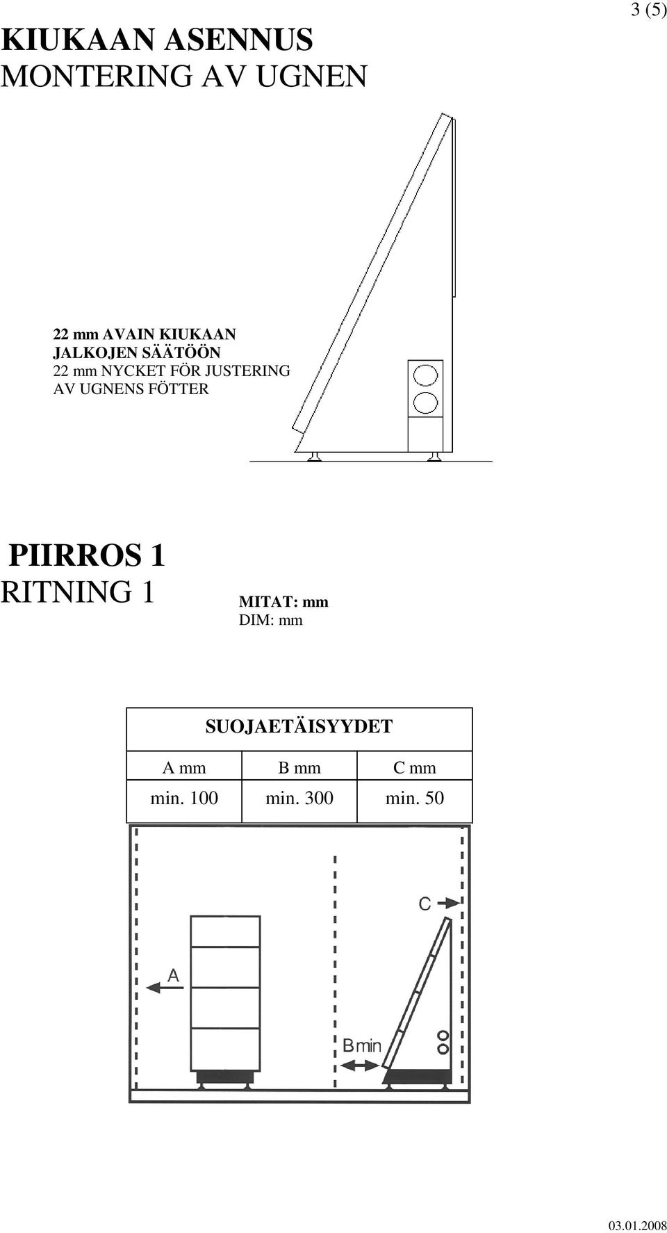 AV UGNENS FÖTTER PIIRROS 1 RITNING 1 MITAT: mm DIM: