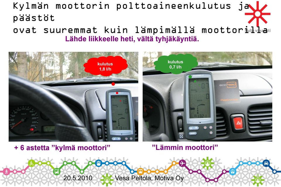 liikkeelle heti, vältä tyhjäkäyntiä.