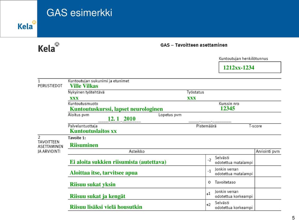 1 2010 Kuntoutuslaitos xx Riisuminen xxx 12345 Ei aloita sukkien