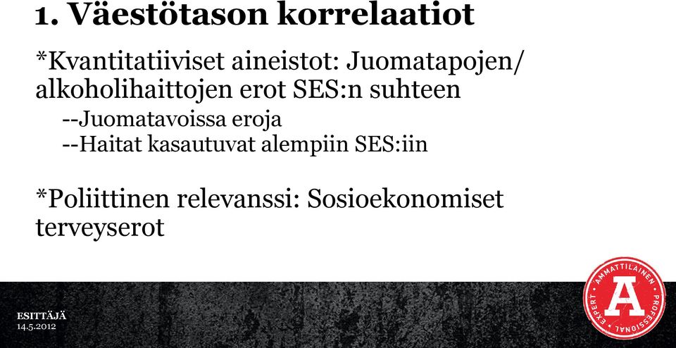 suhteen --Juomatavoissa eroja --Haitat kasautuvat