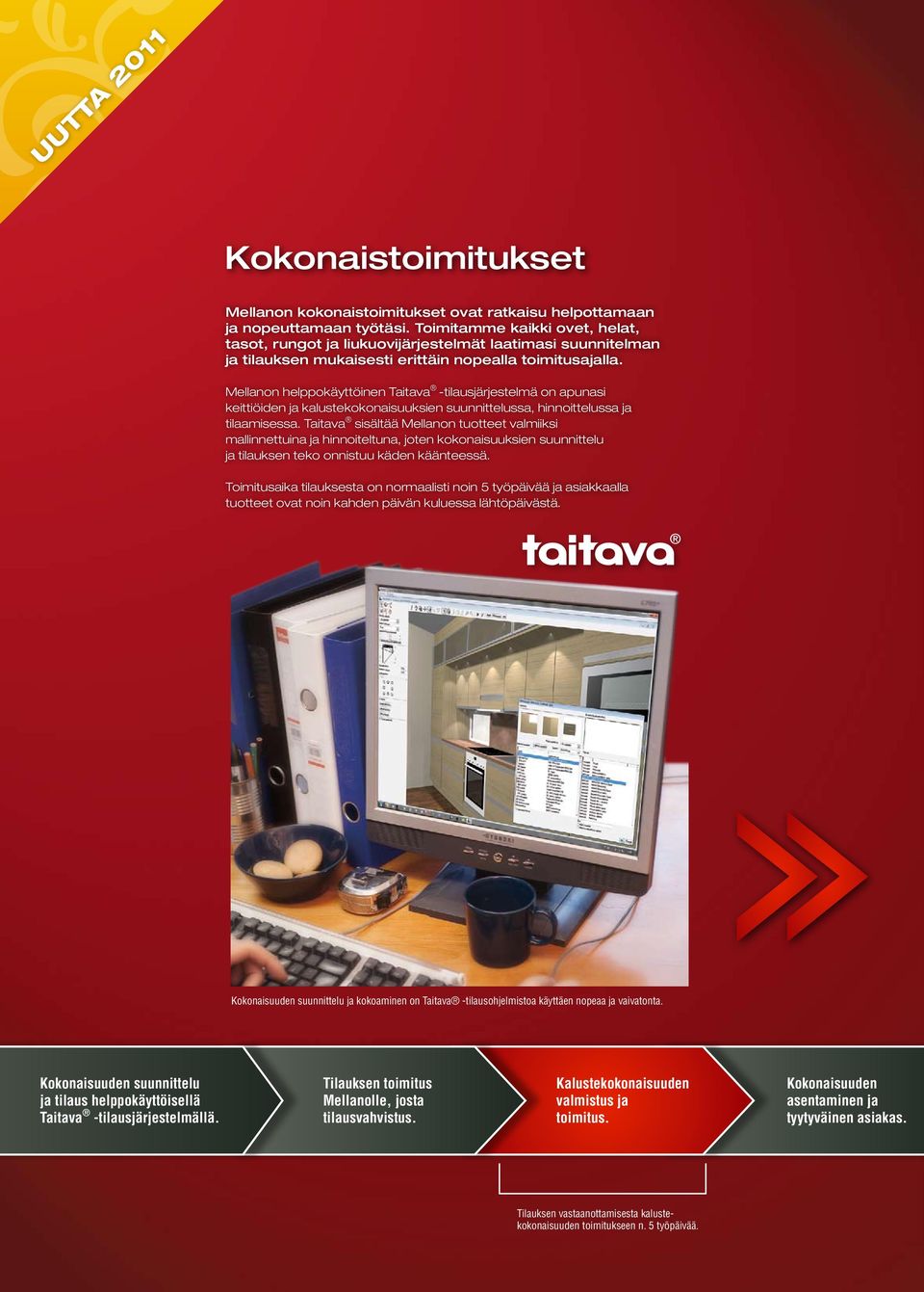 Mellanon helppokäyttöinen Taitava -tilausjärjestelmä on apunasi keittiöiden ja kalustekokonaisuuksien suunnittelussa, hinnoittelussa ja tilaamisessa.