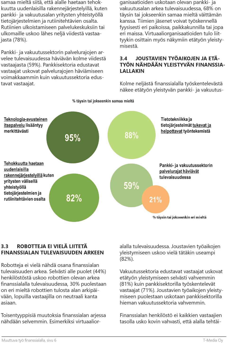 Pankki- ja vakuutussektorin palvelurajojen arvelee tulevaisuudessa häviävän kolme viidestä vastaajasta (59%).