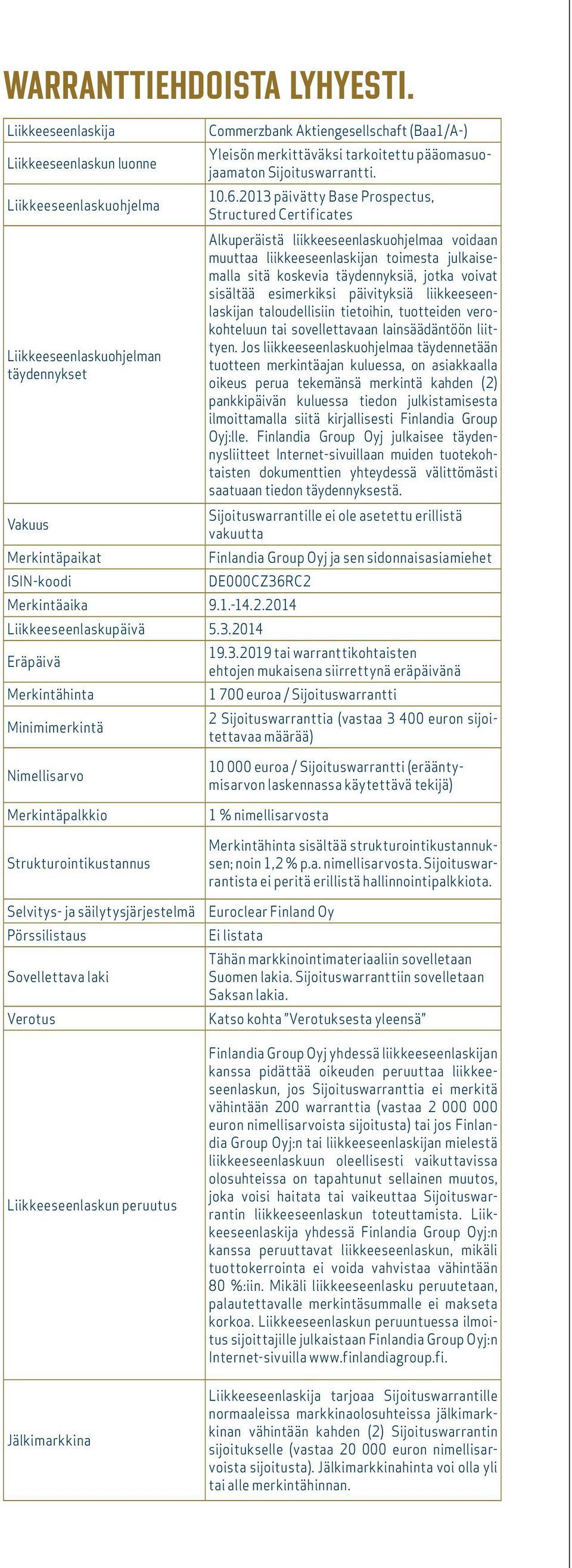 2013 päivätty Base Prospectus, Structured Certificates Alkuperäistä liikkeeseenlaskuohjelmaa voidaan muuttaa liikkeeseenlaskijan toimesta julkaisemalla sitä koskevia täydennyksiä, jotka voivat