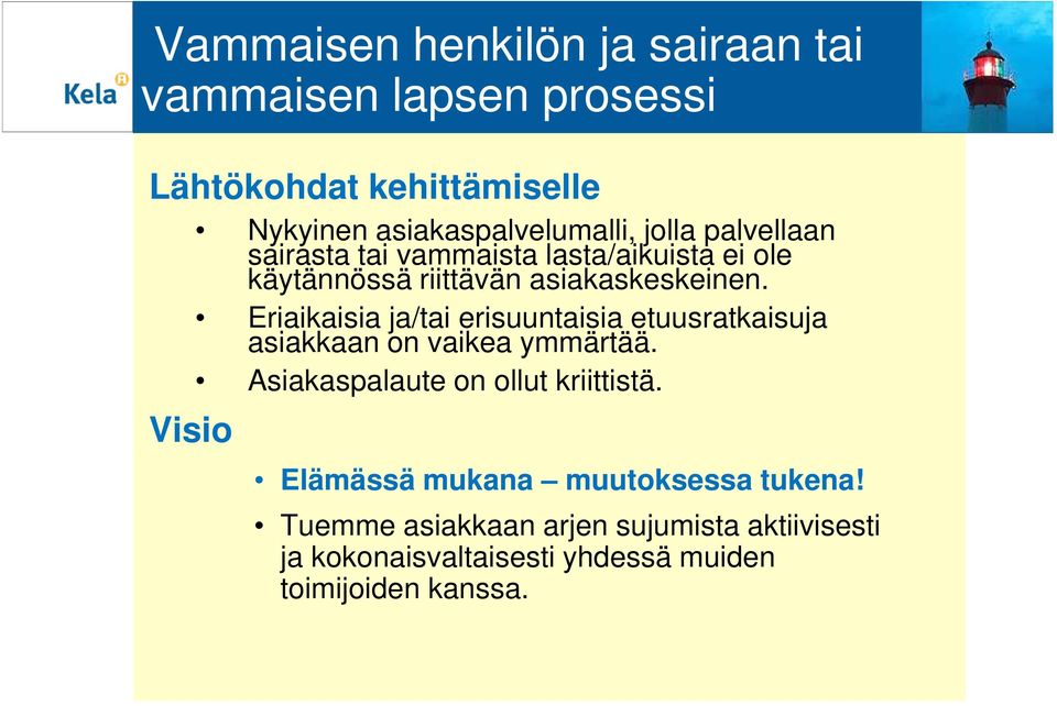 Eriaikaisia ja/tai erisuuntaisia etuusratkaisuja Visio asiakkaan on vaikea ymmärtää. Asiakaspalaute on ollut kriittistä.