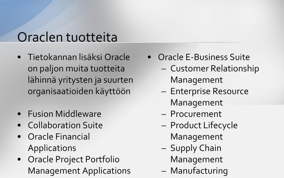 Project Portfolio Management Applications Oracle E-Business Suite Customer Relationship Management