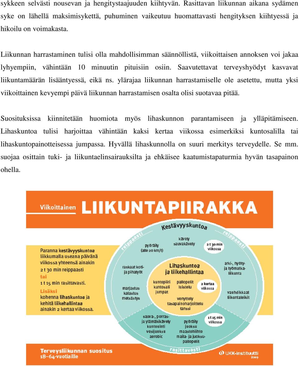 Liikunnan harrastaminen tulisi olla mahdollisimman säännöllistä, viikoittaisen annoksen voi jakaa lyhyempiin, vähintään 10 minuutin pituisiin osiin.