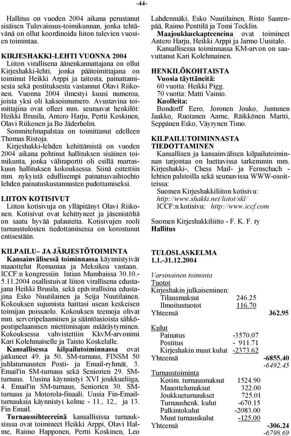 Olavi Riikonen. Vuonna 2004 ilmestyi kuusi numeroa, joista yksi oli kaksoisnumero. Avustavina toimittajina ovat olleet mm.