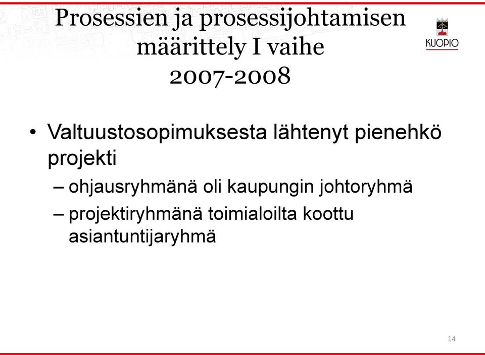 projekti ohjausryhmänä oli kaupungin johtoryhmä