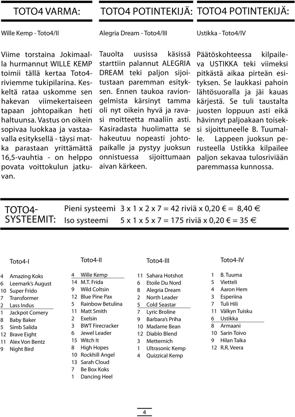 Vastus on oikin sopivaa luokkaa ja vastaavalla sityksllä - täysi matka parastaan yrittämättä 16,5-vauhtia - on hlppo povata voittokulun jatkuvan.