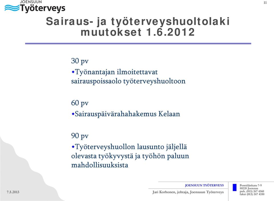 työterveyshuoltoon 60 pv Sairauspäivärahahakemus Kelaan 90 pv