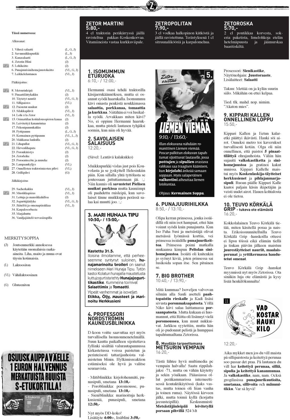 ISOMUMMUN ETURUOKA 6:10,- / 12:00,- ZETROPOLITAN 7:90,- 3 cl vodkaa halkopinon kätköstä ja jäillä ravistettuna. Terästyksenä 1 cl sitruunalikööriä ja karpalomehua.