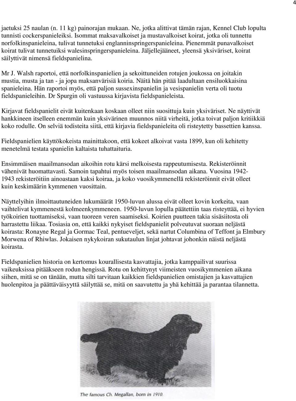 Pienemmät punavalkoiset koirat tulivat tunnetuiksi walesinspringerspanieleina. Jäljellejääneet, yleensä yksiväriset, koirat säilyttivät nimensä fieldspanielina. Mr J.