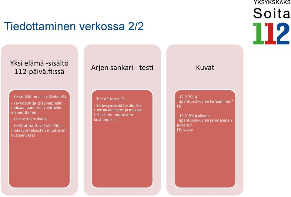 elemenaeihin - Ye- nosto etusivulle - Ye- liitot tuoaavat sisällöt ja maksavat teknisten muutosten kustannukset - Tee AS- tes@/