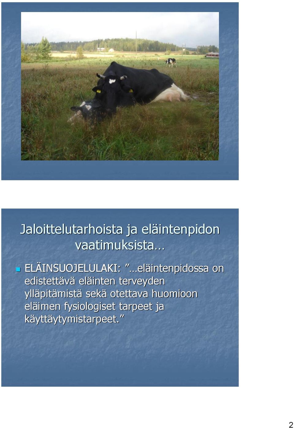 eläinten terveyden ylläpitämistä sekä otettava