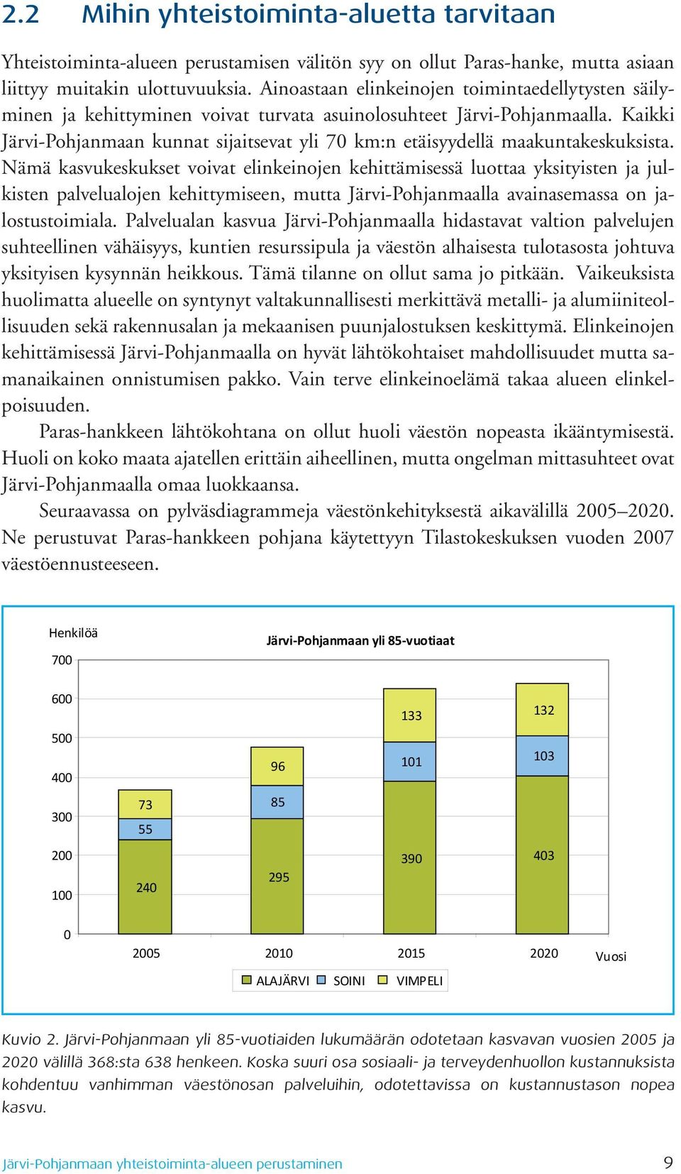 Kaikki Järvi-Pohjanmaan kunnat sijaitsevat yli 70 km:n etäisyydellä maakuntakeskuksista.