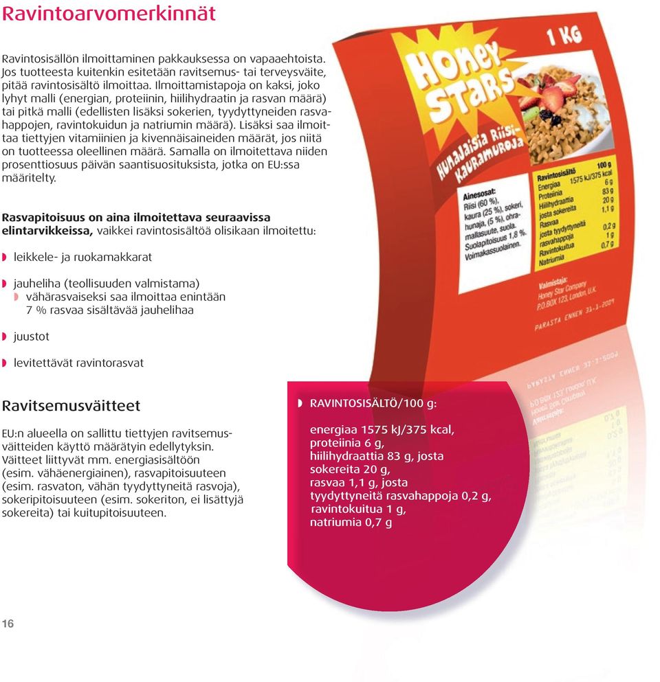 natriumin määrä). Lisäksi saa ilmoittaa tiettyjen vitamiinien ja kivennäisaineiden määrät, jos niitä on tuotteessa oleellinen määrä.