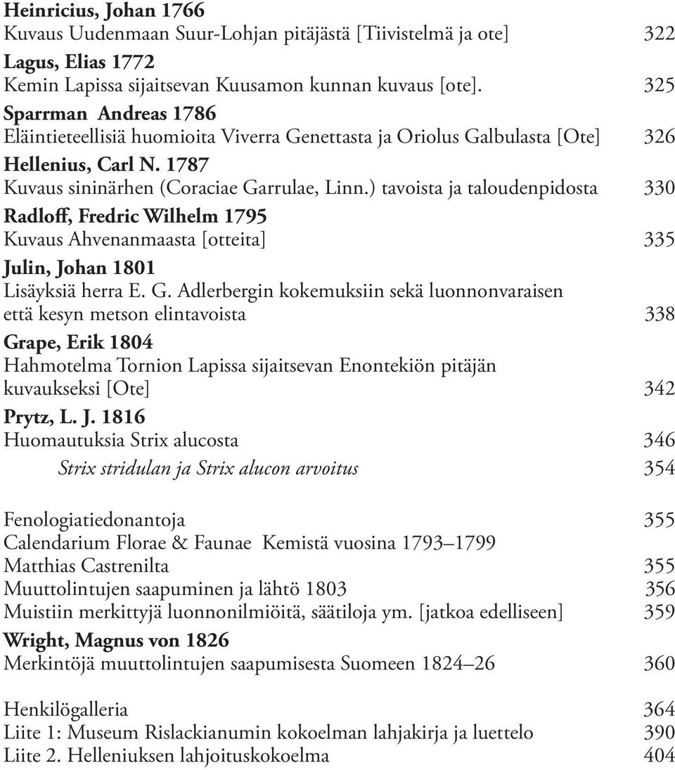 ) tavoista ja taloudenpidosta 330 Radloff, Fredric Wilhelm 1795 Kuvaus Ahvenanmaasta [otteita] 335 Julin, Johan 1801 Lisäyksiä herra E. G.