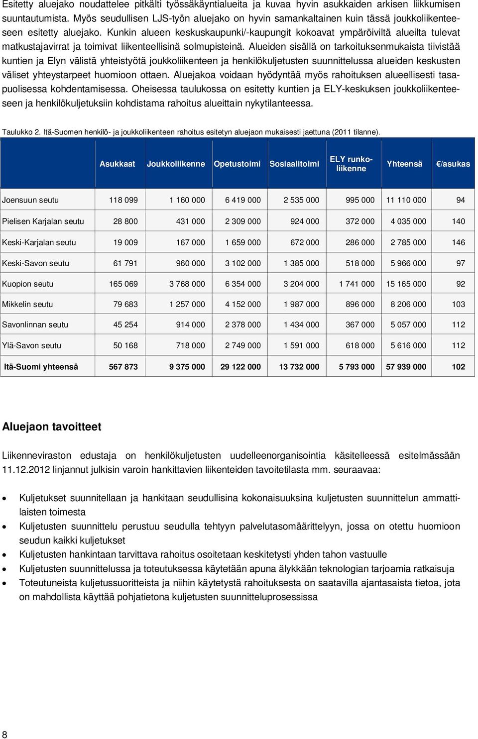 Kunkin alueen keskuskaupunki/-kaupungit kokoavat ympäröiviltä alueilta tulevat matkustajavirrat ja toimivat liikenteellisinä solmupisteinä.