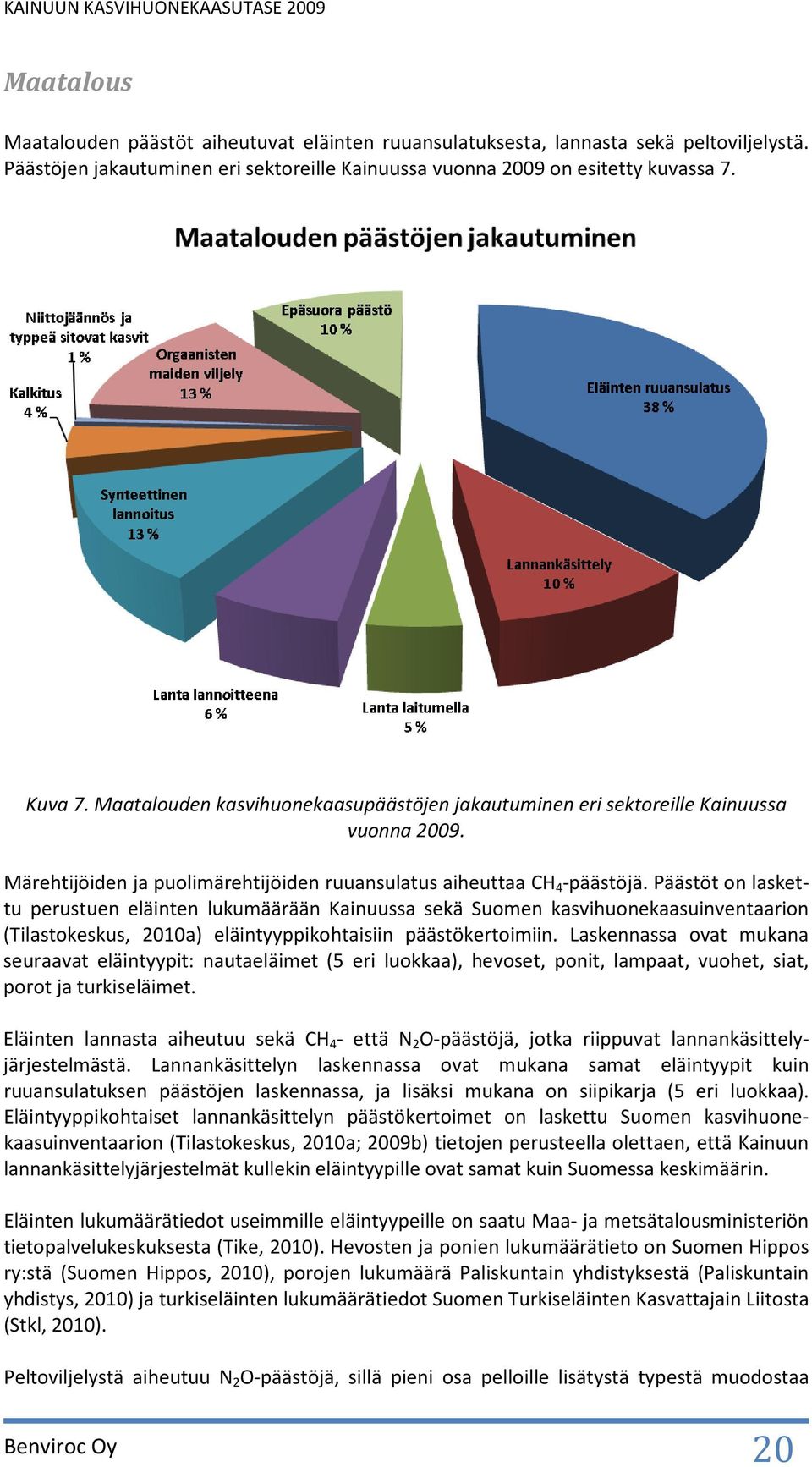 Päästöt on laskettu perustuen eläinten lukumäärään Kainuussa sekä Suomen kasvihuonekaasuinventaarion (Tilastokeskus, 2010a) eläintyyppikohtaisiin päästökertoimiin.