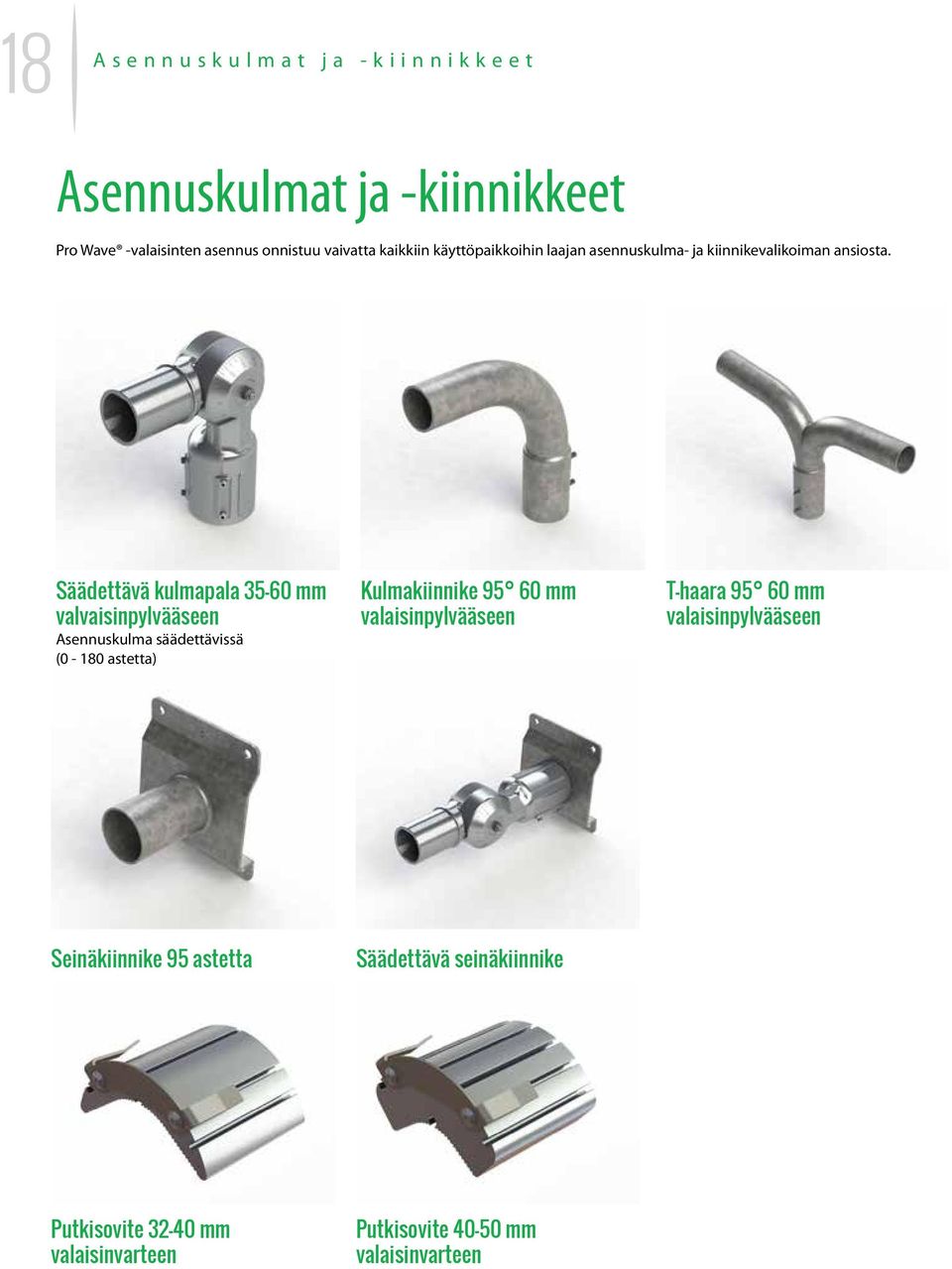 Säädettävä kulmapala 35 60 mm valvaisinpylvääseen Asennuskulma säädettävissä (0-180 astetta) Kulmakiinnike 95 60 mm