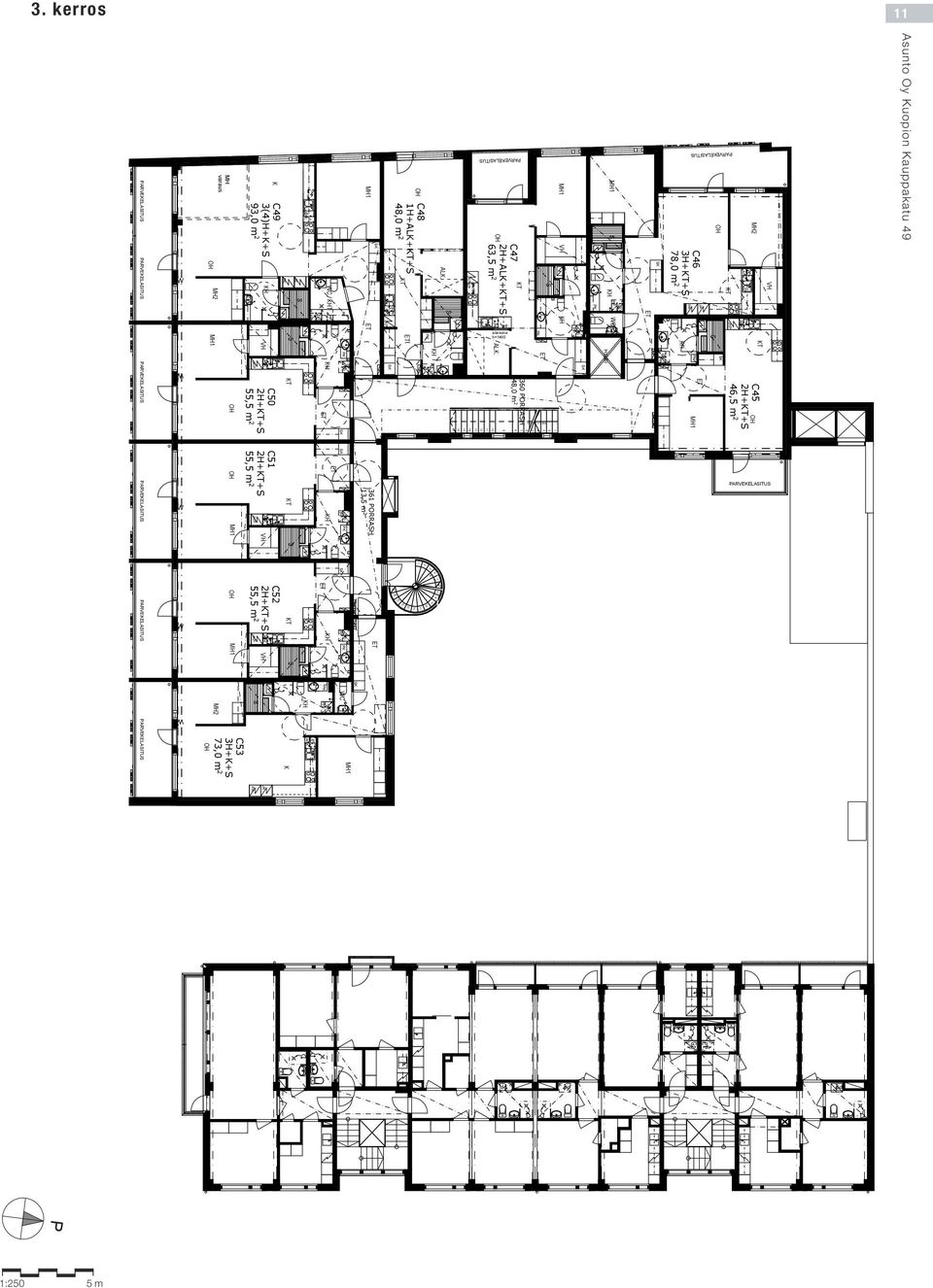 C47 2H+AL++ 63, 2 A 9x8 alareuna h=1400 AL. 360 ORRAH 48,0 m 2 HII A A C45 2H++ 46, 2 OONAI ERROALA 710,0 m 2 361 ORRAH 13, 2 C46 3H++ 78,0 m 2 3.