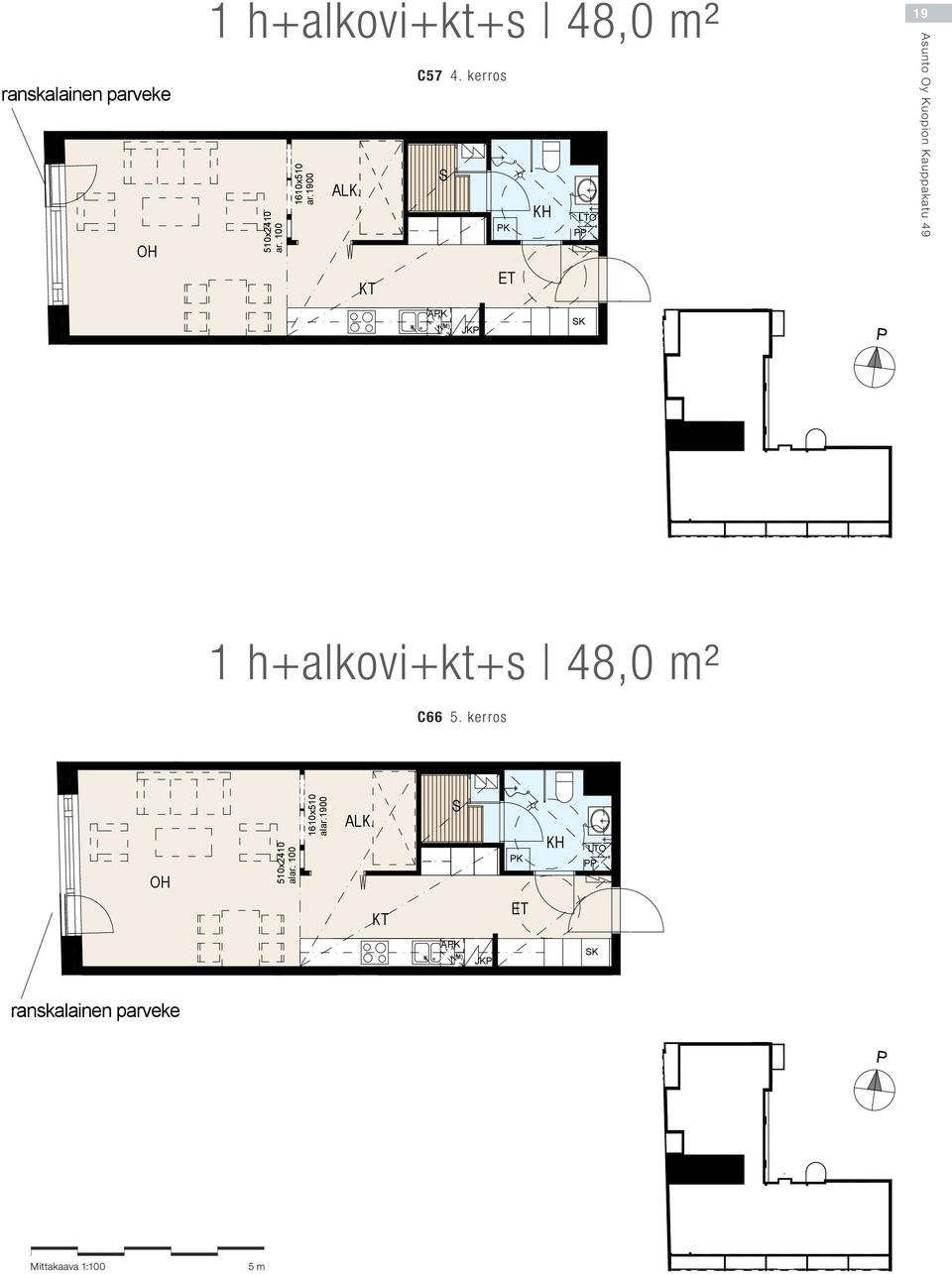 kerros 1 h+alkovi+kt+s 48,0 m 2 C66 5.