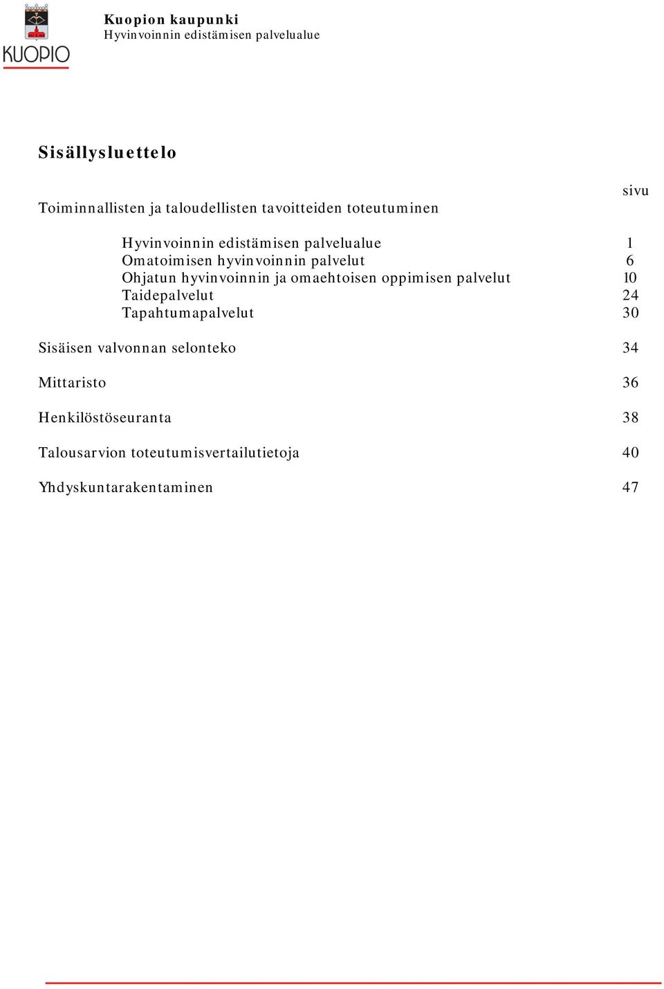 Ohtun hyvinvoinnin omaehtoisen oppimisen palvelut 10 Taidepalvelut 24 Tapahtumapalvelut 30 Sisäisen