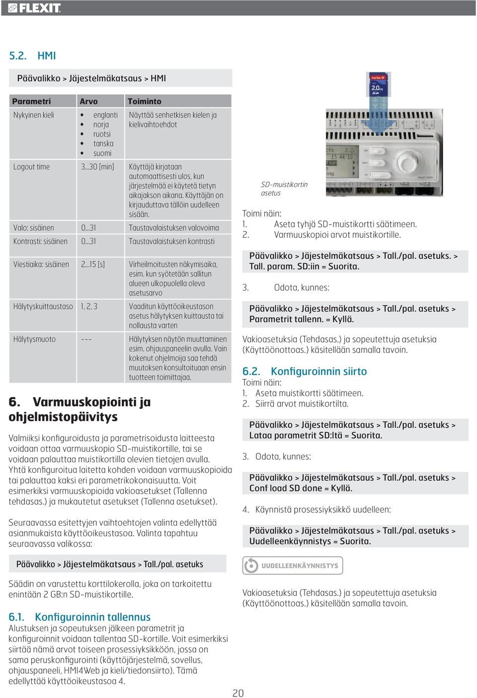 ..31 Taustavalaistuksen valovoima Kontrasti: sisäinen 0...31 Taustavalaistuksen kontrasti Viestiaika: sisäinen 2...15 [s] Virheilmoitusten näkymisaika, esim.