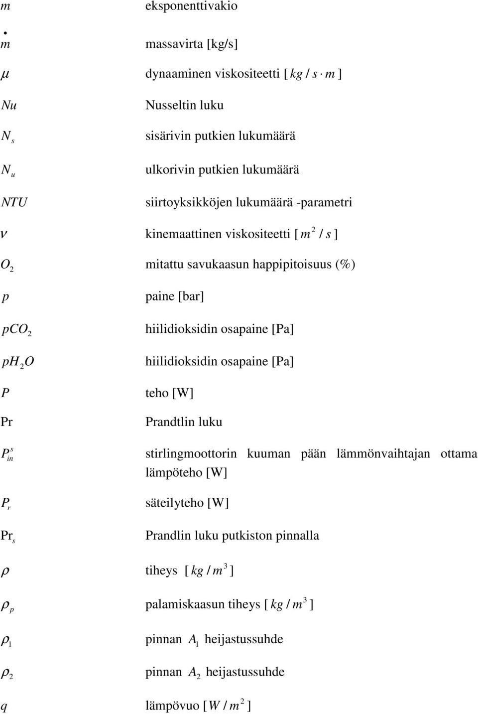 osaaine [Pa] H O hiilidioksidin osaaine [Pa] P Pr s P in P r Pr s teho [W] Prandtlin luku stirlingmoottorin kuuman ään lämmönvaihtajan ottama lämöteho [W]