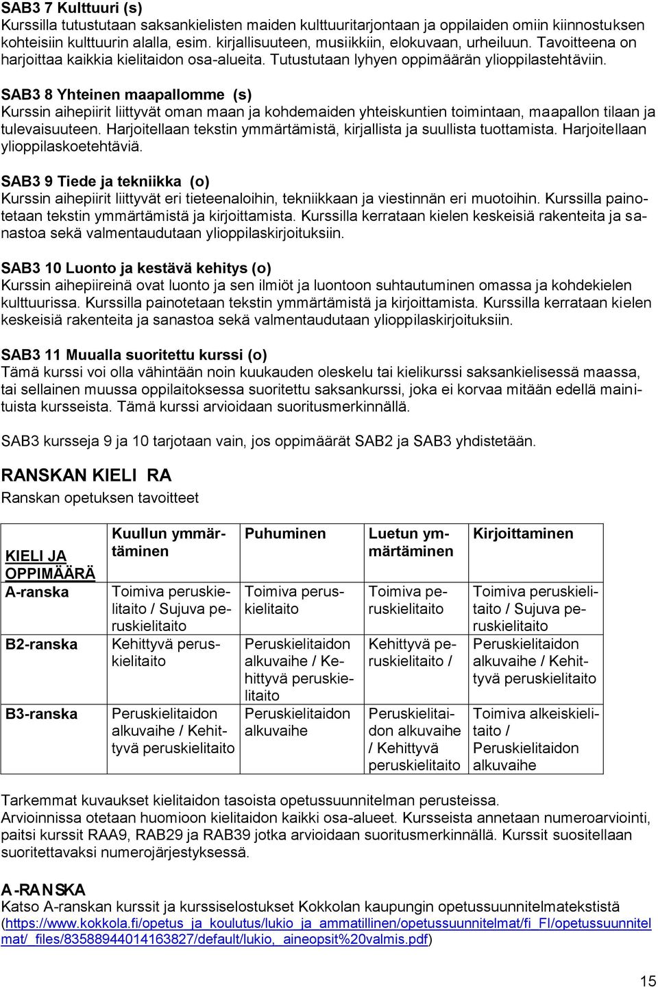 SAB3 8 Yhteinen maapallomme (s) Kurssin aihepiirit liittyvät oman maan ja kohdemaiden yhteiskuntien toimintaan, maapallon tilaan ja tulevaisuuteen.