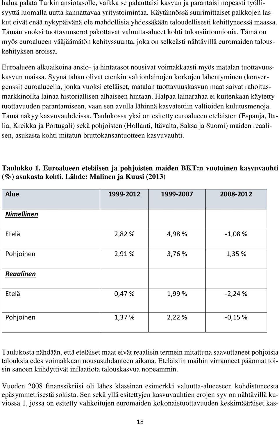 Tämän vuoksi tuottavuuserot pakottavat valuutta-alueet kohti tulonsiirtounionia. Tämä on myös euroalueen vääjäämätön kehityssuunta, joka on selkeästi nähtävillä euromaiden talouskehityksen eroissa.