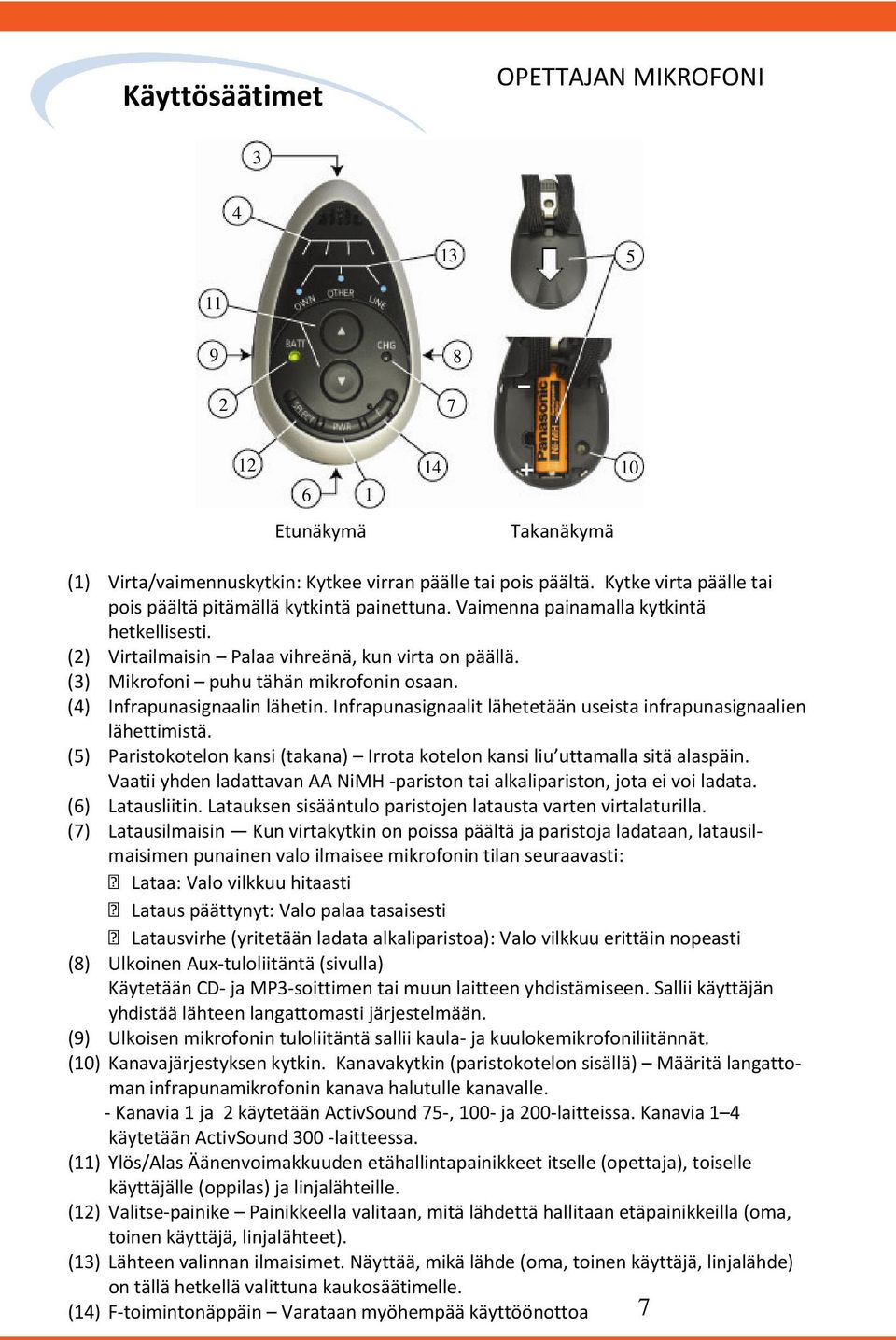 Infrapunasignaalit lähetetään useista infrapunasignaalien lähettimistä. (5) Paristokotelon kansi (takana) Irrota kotelon kansi liu uttamalla sitä alaspäin.