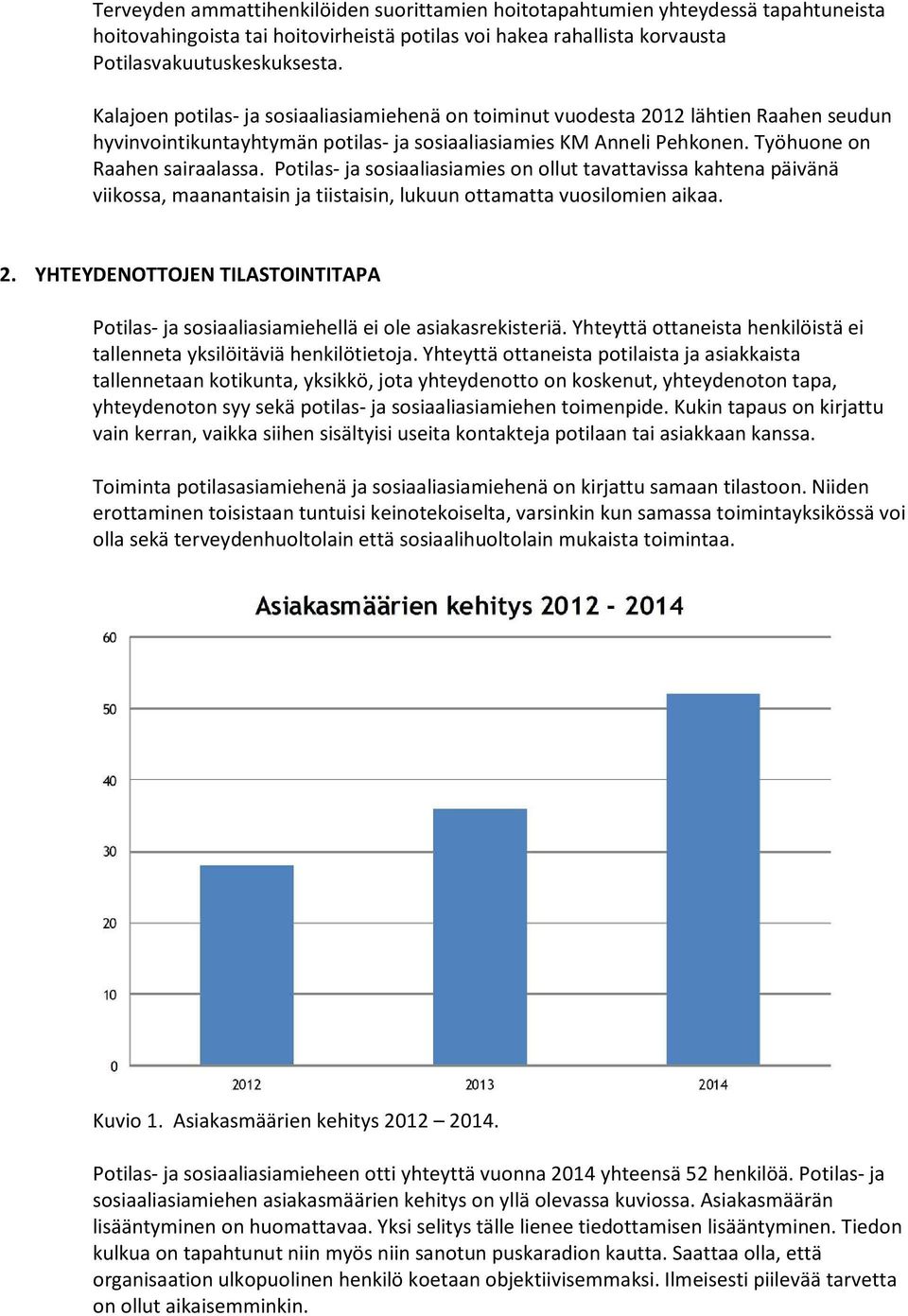 Potilas- ja sosiaaliasiamies on ollut tavattavissa kahtena päivänä viikossa, maanantaisin ja tiistaisin, lukuun ottamatta vuosilomien aikaa. 2.