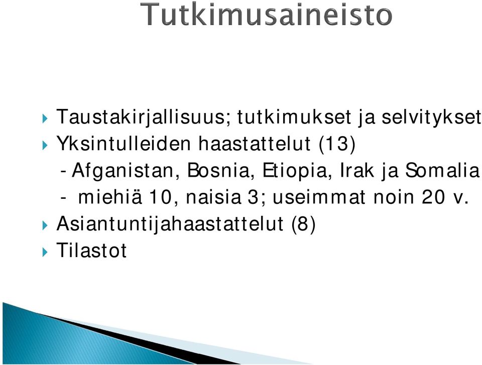 Etiopia, Irak ja Somalia - miehiä 10, naisia 3;