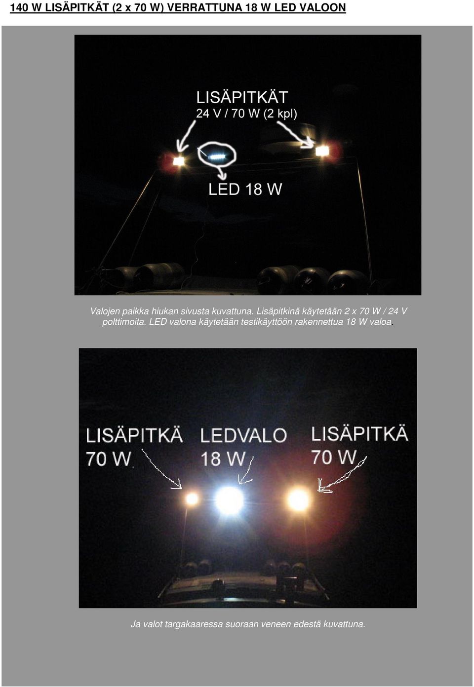 Lisäpitkinä käytetään 2 x 70 W / 24 V polttimoita.