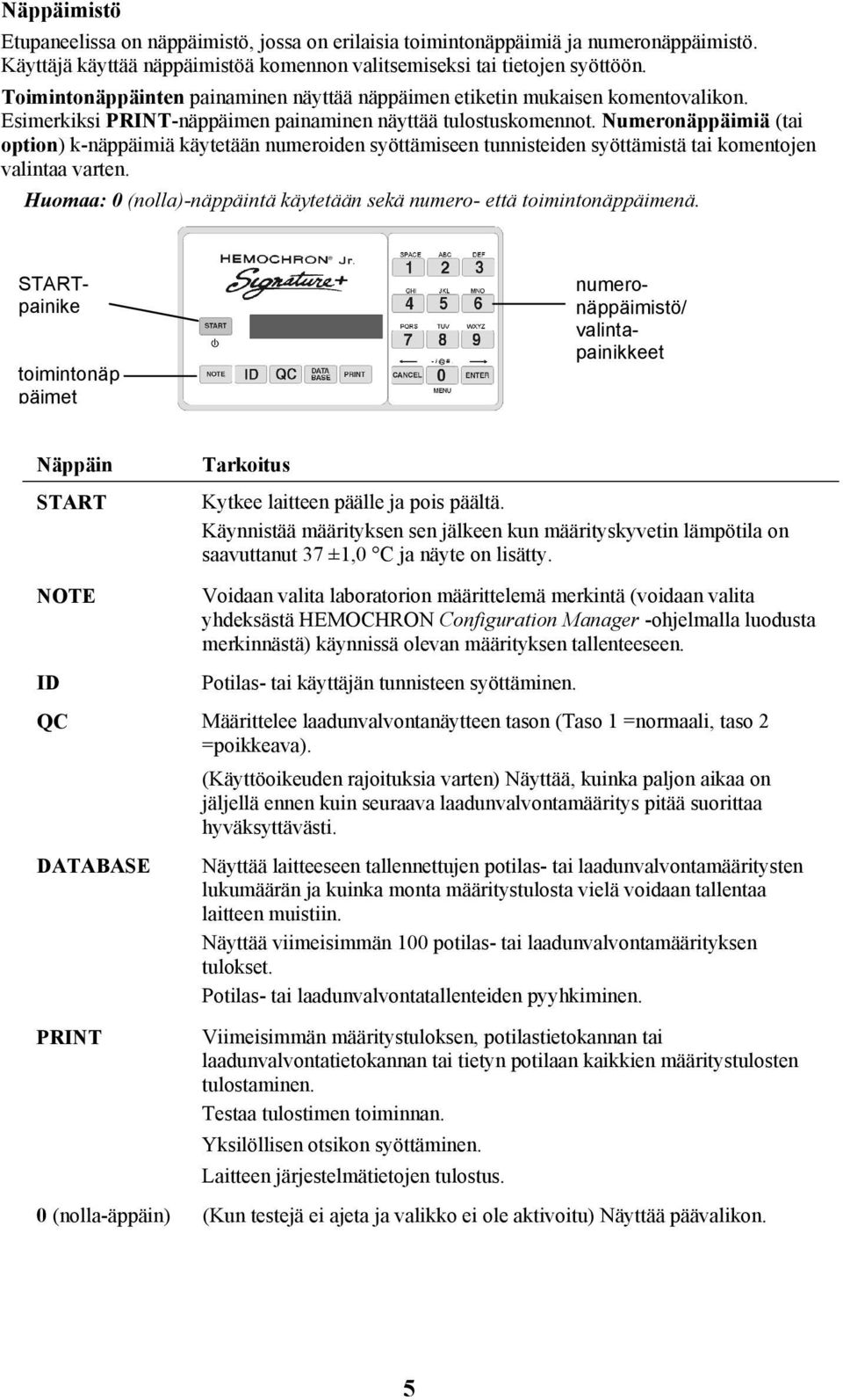 Numeronäppäimiä (tai option) k-näppäimiä käytetään numeroiden syöttämiseen tunnisteiden syöttämistä tai komentojen valintaa varten.