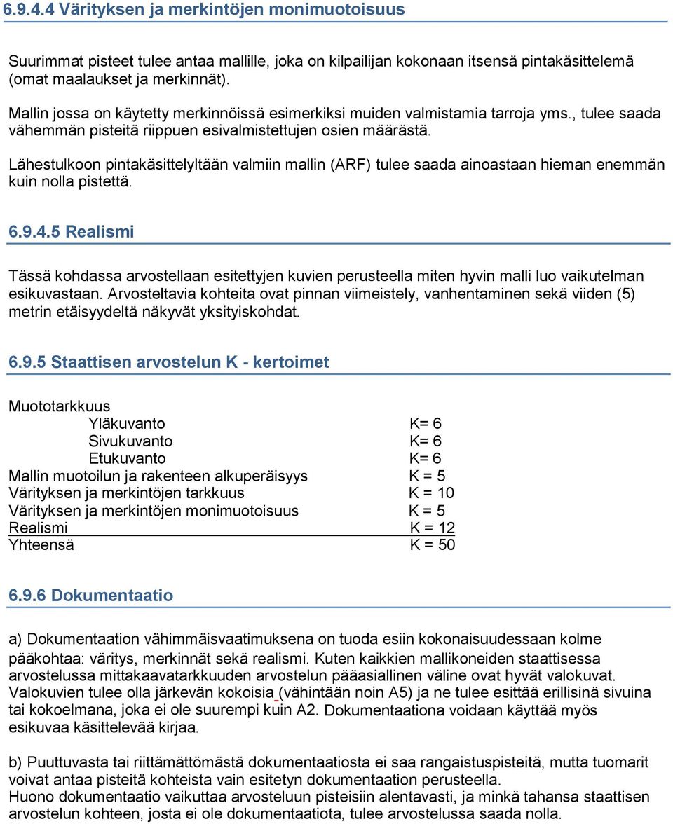 Lähestulkoon pintakäsittelyltään valmiin mallin (ARF) tulee saada ainoastaan hieman enemmän kuin nolla pistettä. 6.9.4.