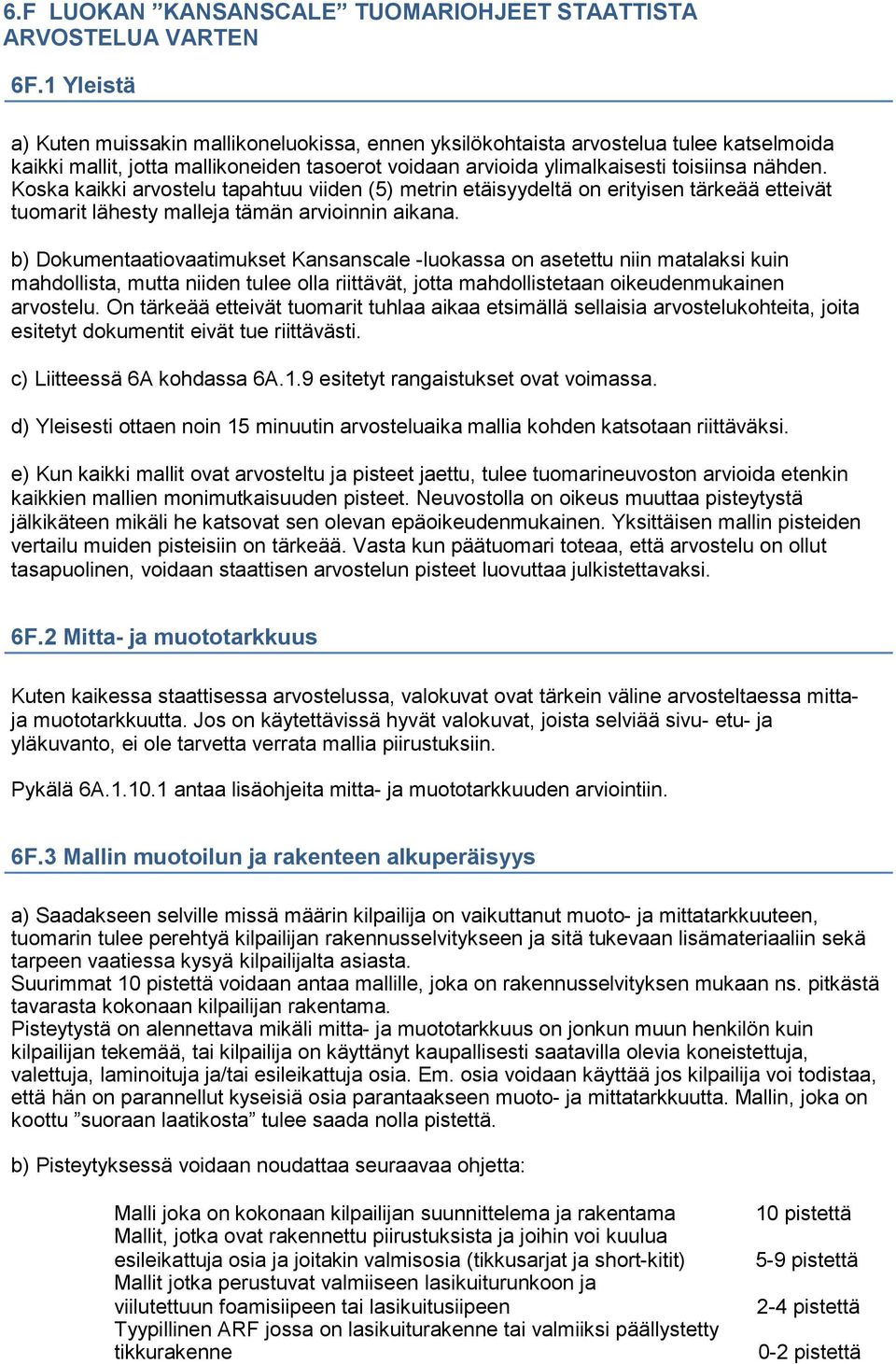Koska kaikki arvostelu tapahtuu viiden (5) metrin etäisyydeltä on erityisen tärkeää etteivät tuomarit lähesty malleja tämän arvioinnin aikana.