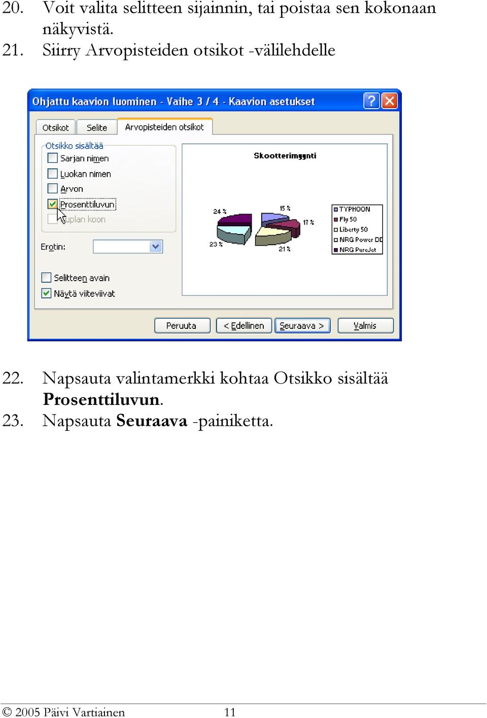 Napsauta valintamerkki kohtaa Otsikko sisältää Prosenttiluvun.